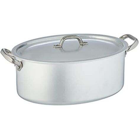 Pentole Agnelli ALMA12630 Alluminio Professionale 3 mm, Casseruola Ovale con Coperchio e 2 Maniglie, 30 x 19 cm