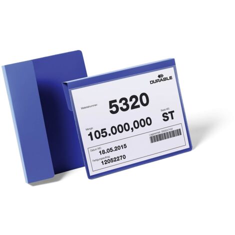 Durable 172207 - Buste con Aletta Pieghevole di Aggancio (A5 Orizzontale), 230 x 259 x 0.6 mm (L x H x P), Confezione da 50 Pezzi, Blu (1/2)