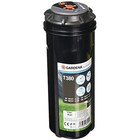 Gardena Sprinkler System Turbine Pop-up Sprinkler T380: sistema irrigazione prati grandi dimensioni fino a 380 m², con campo tiro regolabile (6-11 m) e impostazione del settore stepless (8205-29)