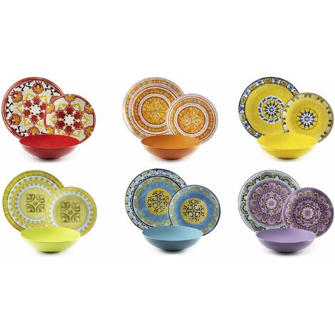 Excelsa Etno Chic Servizio Tavola, Porcellana, Multicolore, 18 Unità
