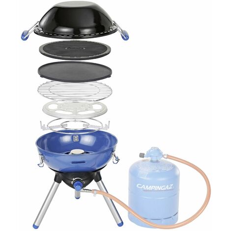 Campingaz Party Grill 400 Barbecue campeggio portatile e fornello a gas tutto in uno, con griglia, piastra, plancha, wok 2000 W ideale per campeggio, festival funziona con bombole gas R904/907