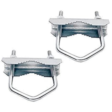 HD-Line - Flangia di staffa, 110 mm, con ganascia per fissaggio di parabola e antenna su palo, colore: Grigio, set di 2 pezzi (1/5)