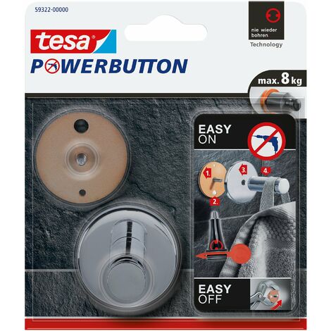 Tesa Powerbutton - Gancio autoadesivo universale, in metallo cromato, portata massima: 8 kg, colore: Argento lucido (1/4)