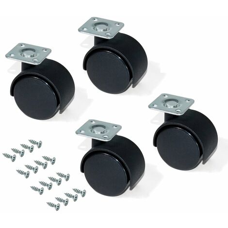 Emuca - Set di 4 Rotelle Pivotanti Nere per Mobile Senza Freno con Piastra di Assemblaggio e Cuscinetto a Sfere, Diametro 30 mm, Nero, Ø30mm (1/5)