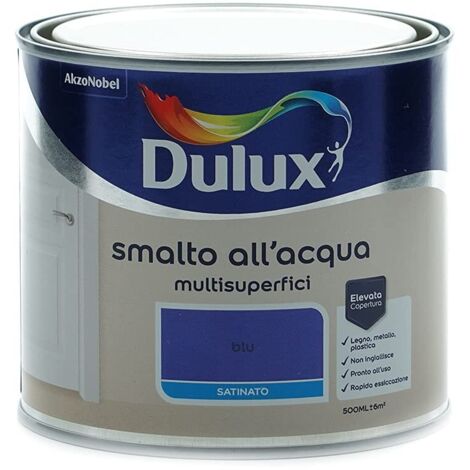 Dulux Smalto Satinato All'Acqua Per Metallo Plastica E Legno Pronto All'Uso Per Esterni E Interni, Blu, 0.5 Litri (1/5)