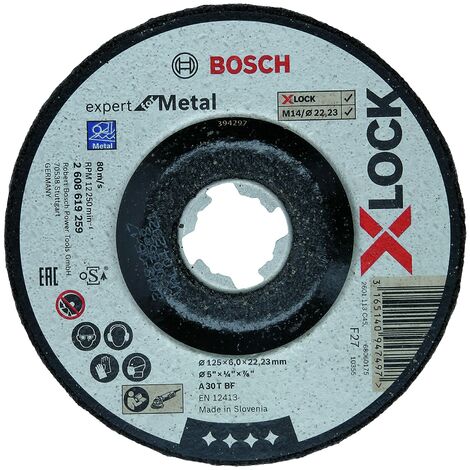 Bosch Professional 2608619259 Mola da Sbavo a Centro Depresso, per Metallo, X-Lock, Ø125 mm, Diametro Ø: 22.23 mm, Spessore: 6 mm