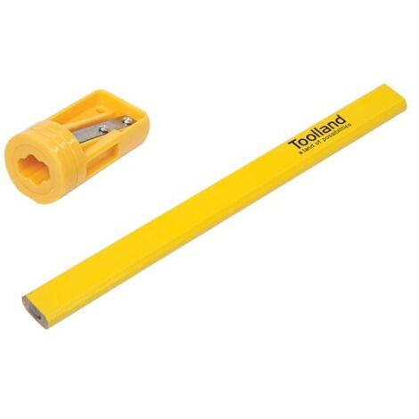 Toolland Set di 12 matite da falegname + temperamatite di colore giallo con logo (1/3)