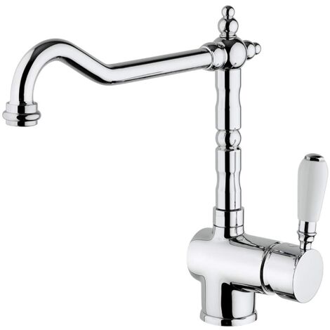 Paini – Rubinetto Miscelatore Monocomando Cucina, Lavello, Cromato, Leva laterale con bocca alta orientabile, Canna antica, Design barocco, interamente prodotto e lavorato in Italia