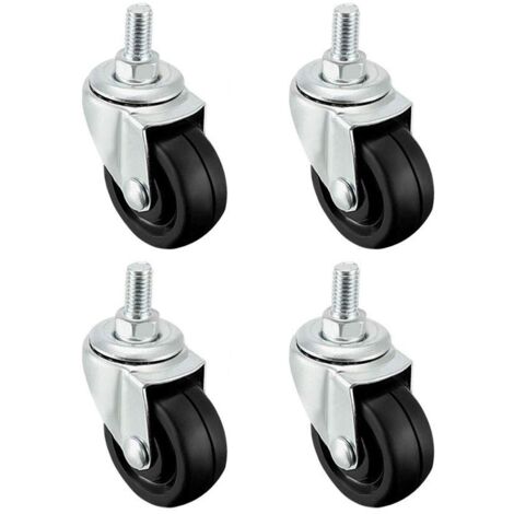 Set 4 Ruote Mobili Girevoli 360° - Capacità 40 Kg Caduna, Vite M10x13 Mm, Inserti Filettati - Per Mobili, Carrelli, Scaffali