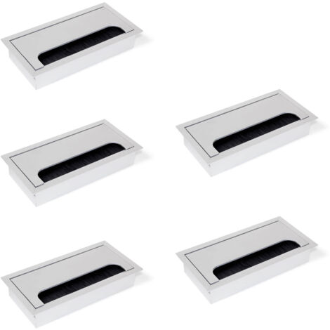 Emuca - Confezione da 5 Passacavi Rettangolari, Anodizzato Opaco, 160x80 mm