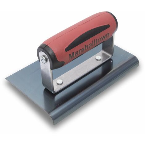 Frattazzo per bordi Marshalltown in acciaio blu con impugnatura Durasoft, per arrotondare il calcestruzzo, raggio: 10 mm, labbro 13 mm, dimensioni della frattazzo: 152x102 mm (1/4)