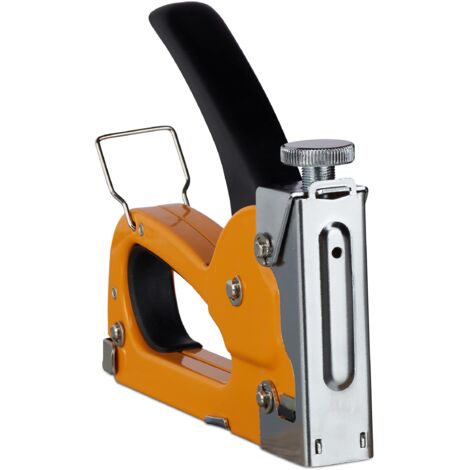 Relaxdays Sparapunti Professionale, Industriale, 500 Graffette, Pressione Regolabile, Graffettatrice, 4-8 mm, arancione