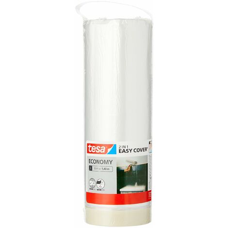 tesa Easy Cover Film ECONOMY - Telo Copritutto per Pittura 2 in 1 con Biadesivo in Carta - 33 m x 140 cm
