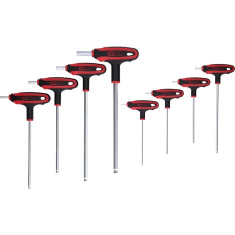 KS Tools 151.8155 Serie di Chiavi Maschio Esagonali Piegate a Testa Sferica a T Ergotorqueplus, 8 Pezzi, 2-10 mm