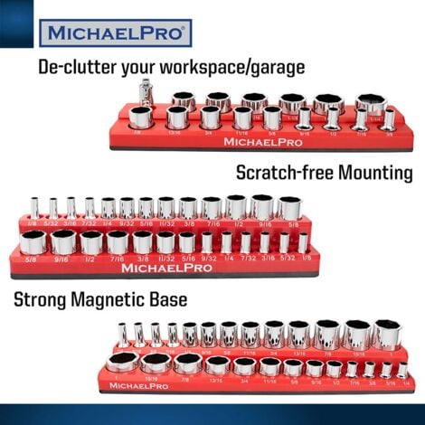 MichaelPro MP014003 - Chiave a bussola, magnetica, 3 pezzi, 1/4, 3/8 e 1/2  SAE