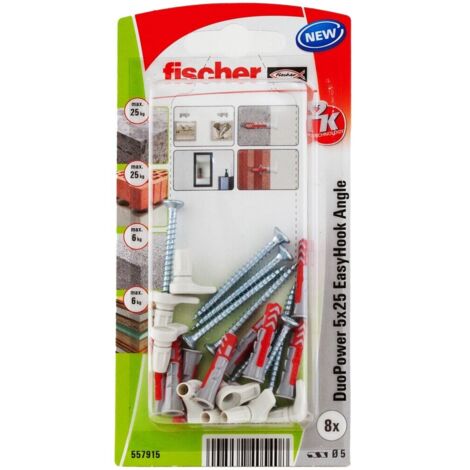fischer EasyHook Loop 8, set da 4 Ganci a Occhiello e 4 Tasselli DuoPower 8 x 40 mm, Montaggio Facile e Veloce Senza uso di Pinze su Muro, Cartongesso, Mattoni Forati, Cemento, Legno, Soffitto, 557927
