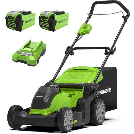 Greenworks 40V Tagliaerba a Batteria per Prati Fino a 500m², Ampiezza di Taglio 41cm, Sacca da 50L CON Due Batterie 40V 2Ah e 1 Caricabatterie, Garanzia 3 Anni-G40LM41K2X