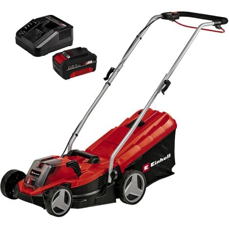 Einhell GE-CM 18/33 Li - Kit (1x4,0Ah) Tagliaerba a batteria Power X-Change  (18 V, 4,0 Ah, taglio 33 cm, raccolta 30 L, ruote ant. 150 mm, post. 180  mm, incl. batteria da 4 Ah e caricabatteria)