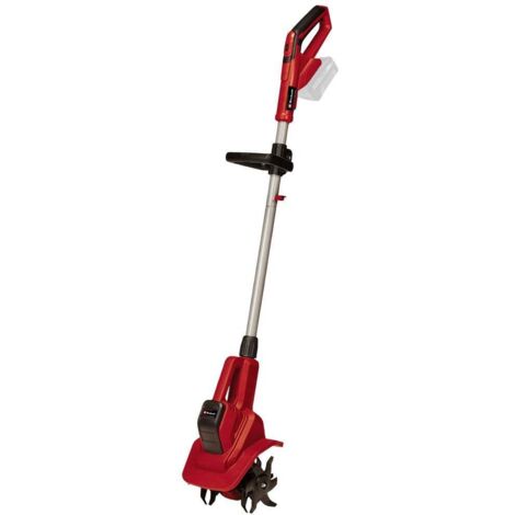 Einhell Motozappa a batteria, 18 V, agli ioni di Li, regolazione della velocità, lama scarificatrice, presa aggiuntiva, senza batteria o caricabatterie, colore: rosso/nero