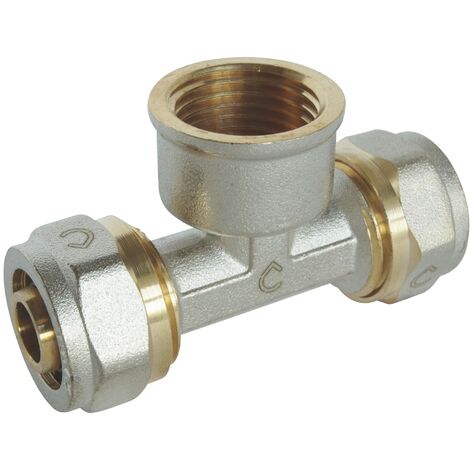 SOMATHERM FOR YOU - / 3773-16-15 - tee di compressione per il tubo multistrato Ø16 - Femmina 15/21 (1/2 '') al centro: Ø16 -F15 / 21-Ø16