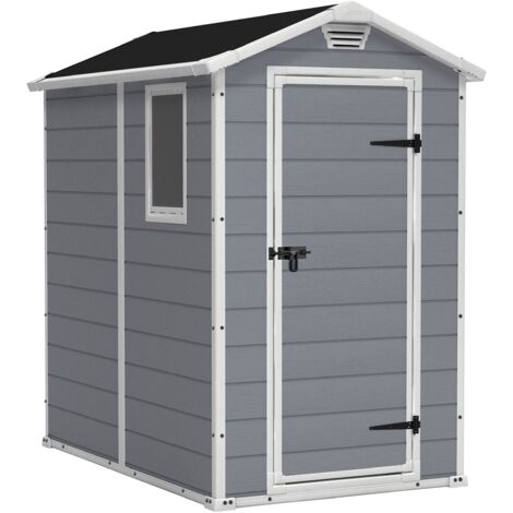 Keter Casetta da giardino Manor 4x6, Finitura Effetto Legno Graffiato, Grigia, 130x192x198 H Cm