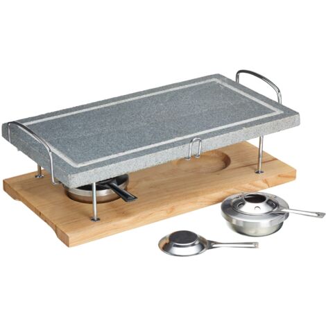 Artesà Hot Stone Grill Da Tavolo in Pietra per Bistecche, Frutti Di Mare E Verdure - Gourmet Grill 41,5 X 22 X 15 cm, Marmo/Legno