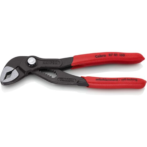 Knipex Cobra Pinza Regolabile di Nuova Generazione per Tubi e Dadi Bonderizzata Grigia, Rivestiti in Resina Sintetica Antiscivolo 150 Mm 87 01 150