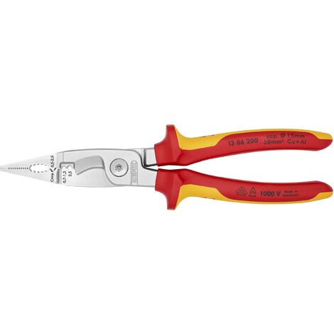 KNIPEX 13 86 200 SB Pinza per elettroinstallazioni isolati con manici rivestiti in materiale bicomponente, collaudati VDE cromata 200 mm