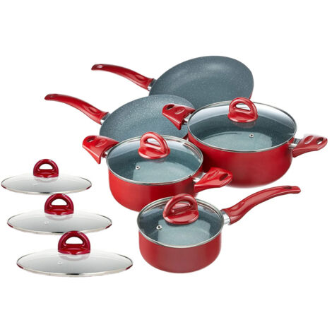Set Batteria 8 Pezzi Rock In Alluminio Antiaderente Rossa