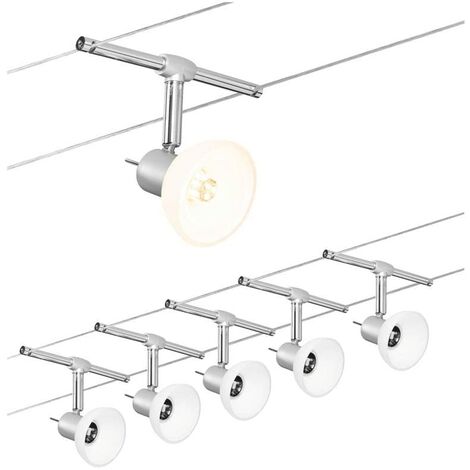 Paulmann sistema di cavi per faretti, set estensibile, 94136, Sheela, massimo 5 pezzi da 10 W l’uno, cromato, opaco/opale, lampada da soffitto, senza lampadina (1/6)