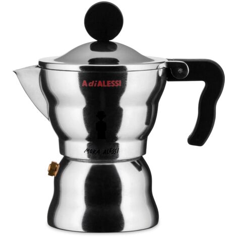 Alessi AAM33/1 - Caffettiera Espresso di Design, Corpo in Alluminio, Manico e Pomolo in Resina Termoplastica, 1 Tazza