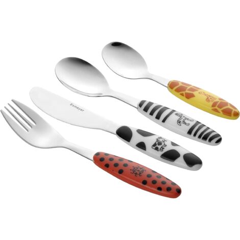 Esmeyer Safari - 4 Posate per Bambini Safari in Acciaio Inox 18/0 Lucide, in Scatola Regalo  consigliato per Bambini dai 3 Anni in su 