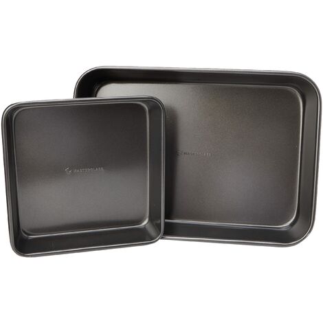 Set 2 Teglie Da Forno Antiaderenti Rettangolari - 42,5x28 Cm E 37,5x25,5 Cm, Acciaio Al Carbonio, Resistenti Fino A 230°C