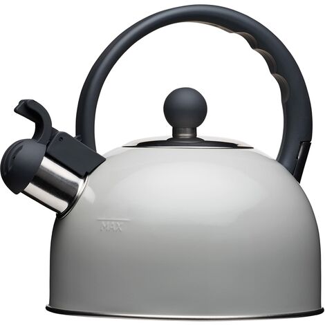 KitchenCraft Living Nostalgia Whistling Stove Top Kettle, per piano cottura a induzione, garanzia di 10 anni di KitchenCraft, metallo, 1,3 l, grigio francese (1/5)