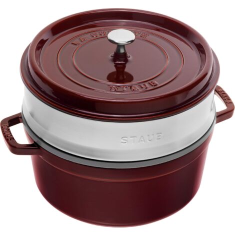 STAUB Casseruola/Cocotte con Vapore de Ghisa, Diametro de 26 cm, 5,2 L, Interno smaltato nero, Granatina (1/4)