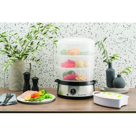 Russell Hobbs Vaporiera 9 Litri - 3 Cestelli, Ciotola Riso, Timer E Spegnimento Automatico