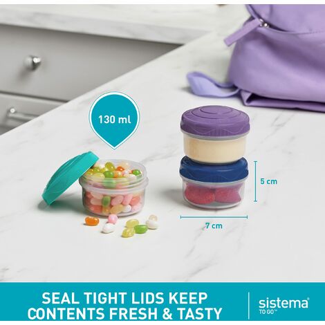 Sistema Mini Bites TO GO barattoli per snack 130 ml Contenitori per snack  impilabili con coperchio Privi di BPA Coperchi verdi, rosa e blu 9 pezzi