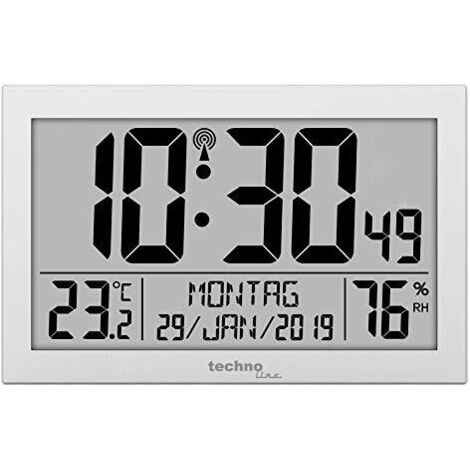 techno line WS8016 WS 8016 - Orologio da parete radiocontrollato con indicatore di temperatura, in plastica, colore: argento, 225 x 143 x 24 mm