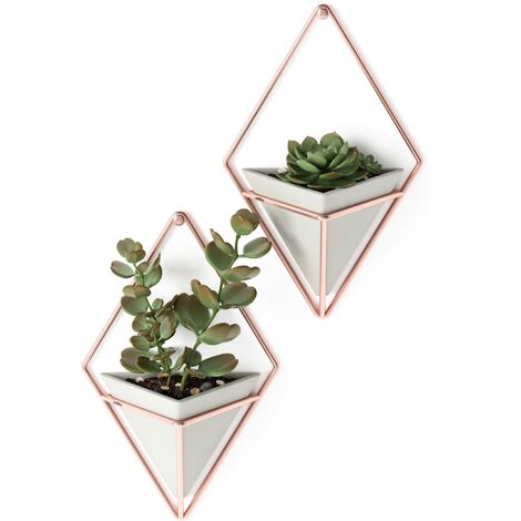 Umbra Trigg Vasi da Parete, Vasi da Appendere al Muro, Piccolo, Set di 2, Calcestruzzo/Rame