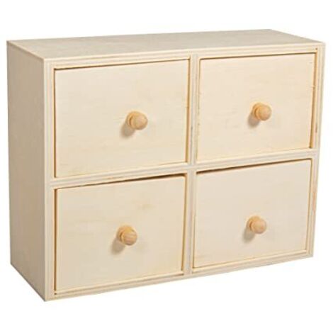 RAYHER 62380000 Cassettiera in legno FSC Mix Credit, 15 x 20 x 7 cm, 4 cassetti, marrone (1/3)