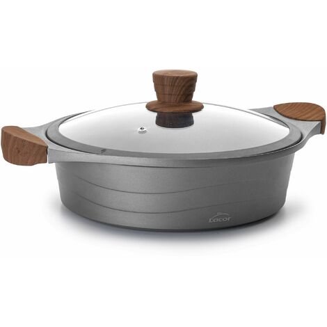 Lacor Stilo 27327 Casseruola Bassa con Coperchio in Vetro, Metallo, Grigio, 28 cm (1/5)