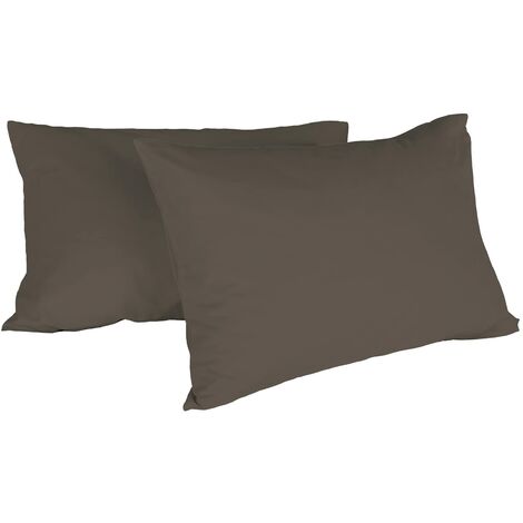 Italian Bed Linen Max Color Coppia di Federe Tinta Unita, 100% Cotone, Marrone, 52 x 82 cm (1/3)