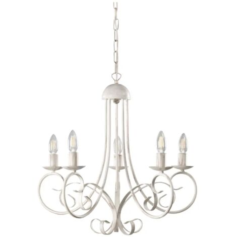 ONLI Pompei - Lampadario 5 luci, stile classico ed elegante. Struttura in metallo. Bianco