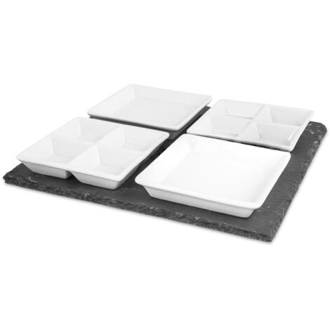 H&h set ardesia con 4 coppe in porcellana quadra cm30x30 (1/4)