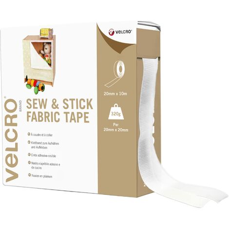 VELCRO Brand Nastro riapribile adesivo e da cucire 20mm x 10m Bianco