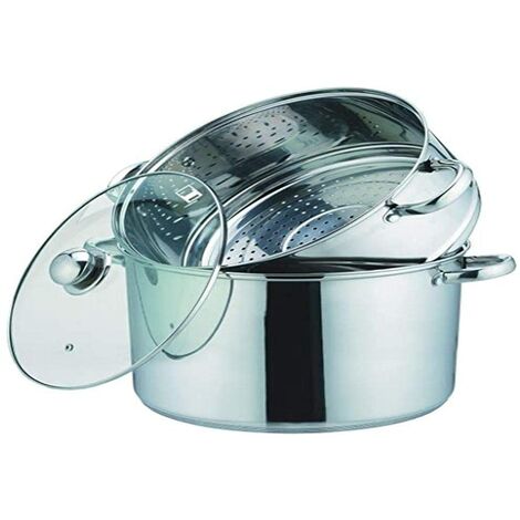 KAMBERG Couscoussiera, Vaporira, Pentola 3 en 1, Diametro 26 cm, 10 Litri, Acciaio Inox, Coperchio in Vetro, Tutti Fornelli y induzione (1/2)