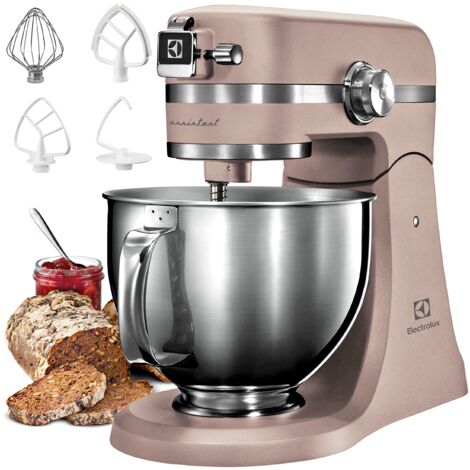 Electrolux EKM5570 Impastatrice Planetaria in Acciaio Inox, Motore 1200W e 10 Velocità, con Frusta e Coperchio, 360x370x210mm, Sabbia