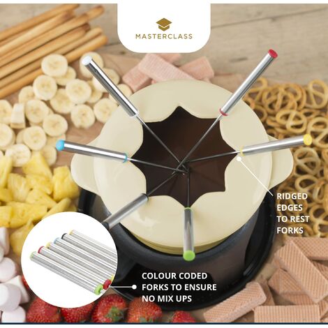 MasterClass fondueset van gietijzer voor chocolade, kaas, vlees, 21 x 18 cm, zwart