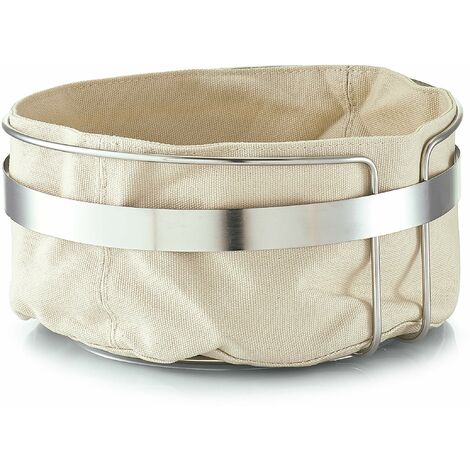 Zeller 27248 Cesta per il pane con sacco, in metallo/cotone, Beige, 22 x 22 x 10,8 cm