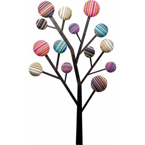 Kare Design Appendiabiti Bubble Tree, Forma Albero, Multicolore,  111X65X7Cm, 6 Ganci Ornamentali Tipo Bottoni